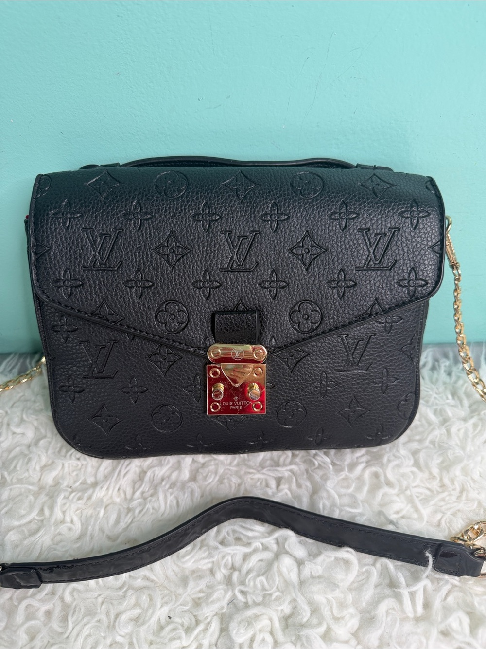 Designer Black Monogram Embossed Crossbody with Gold Hardware
